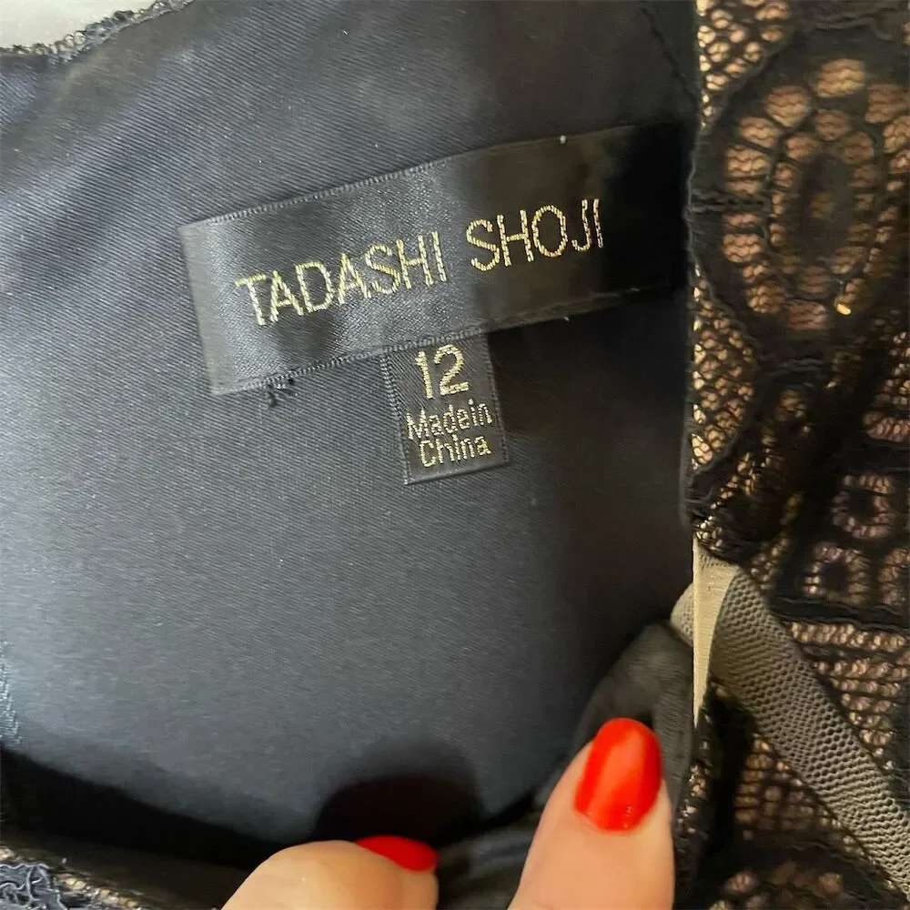 Tadashi Shoji Katori Women's Black Lace Cap Sleeve Dress Size 12 Party Cocktail - Picture 5 of 10